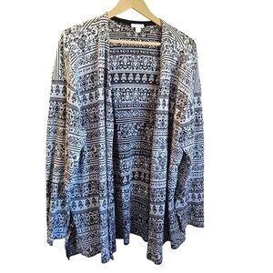 J. Jill Open Cardigan Plus size 3X Black White Printed Artsy Career Lighweight